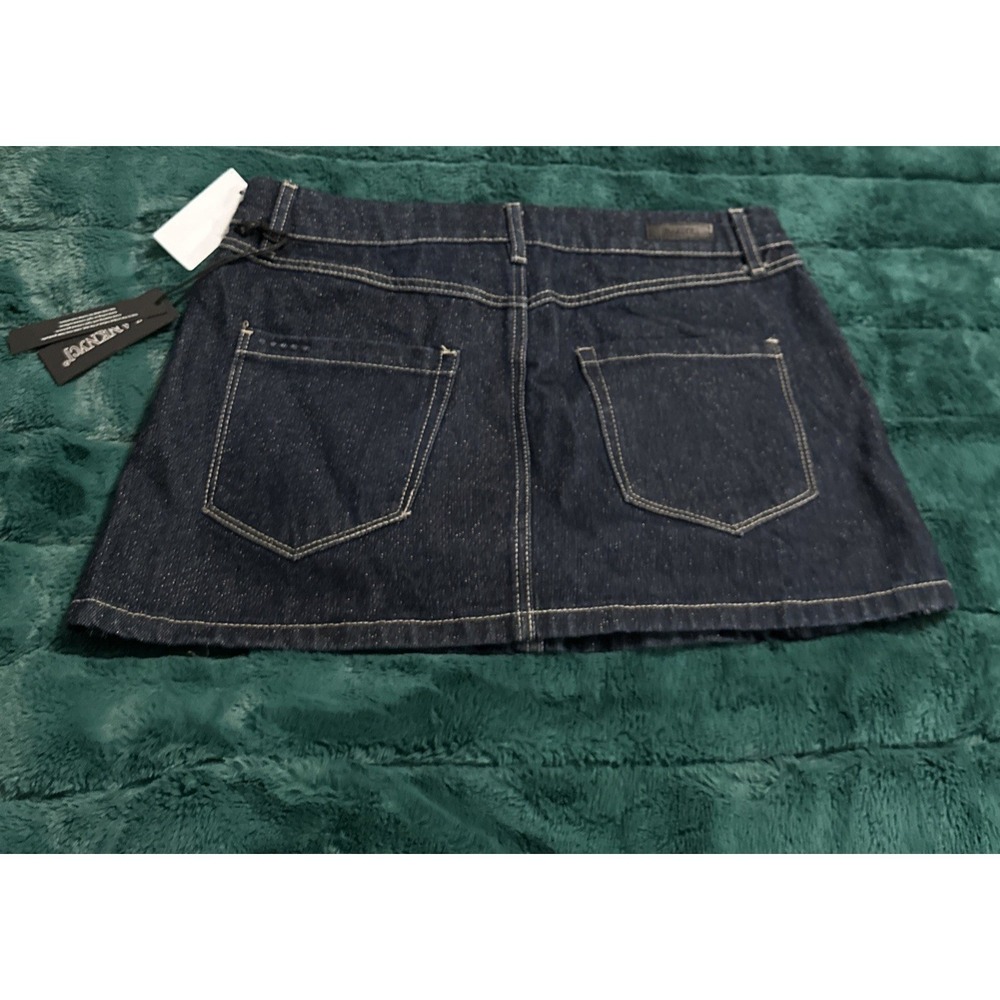 Blank NYC Size 28 Metallic Weave Dark Denim Micro Mini Skirt Gold Glitter - Picture 7 of 10